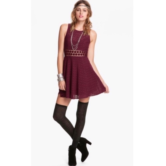 Free People Dresses & Skirts - {Free People} Maroon Crochet Cut OutDress